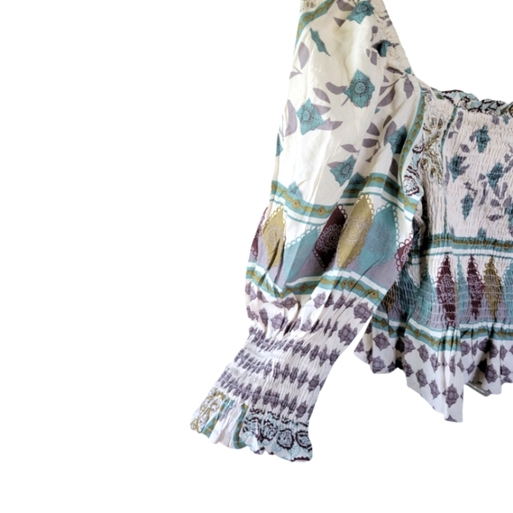 Z&L Europe Sz S Isis Smocked Peplum Multi-color Patchwork Top Milkmaid Babydoll - Picture 4 of 12